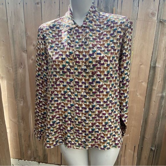 Vintage horse print 100% button down shirt size EU 36 size 6 US - Picture 1 of 11